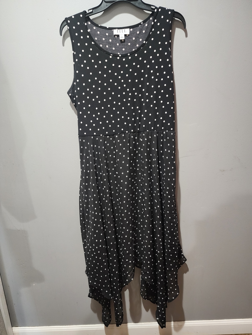 ELLE Black Polka Dot Handkerchief Hem Dress